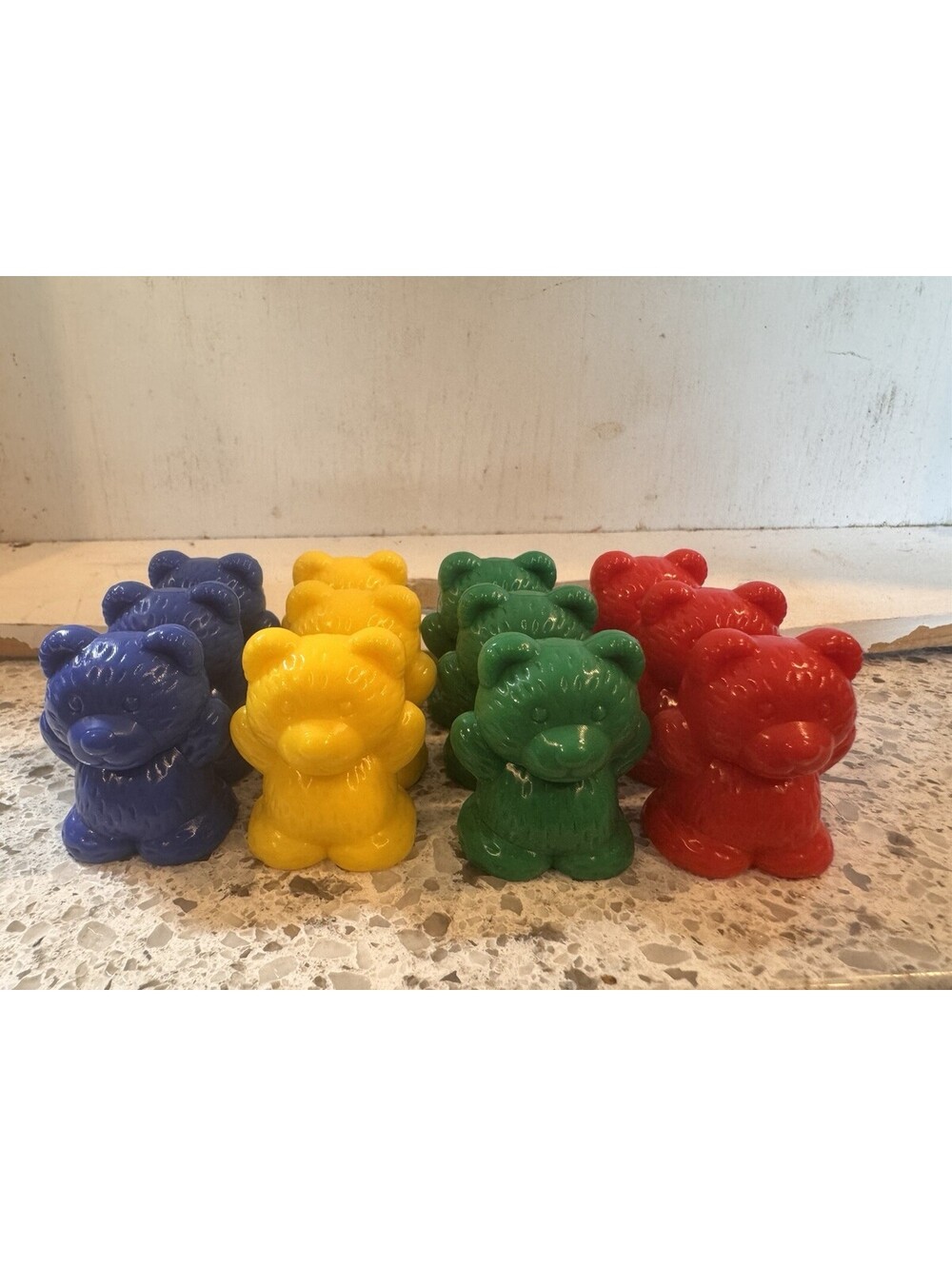 Vintage Style Plastic Counting Bears Lot 12 Red Yellow Green Blue Math Counters